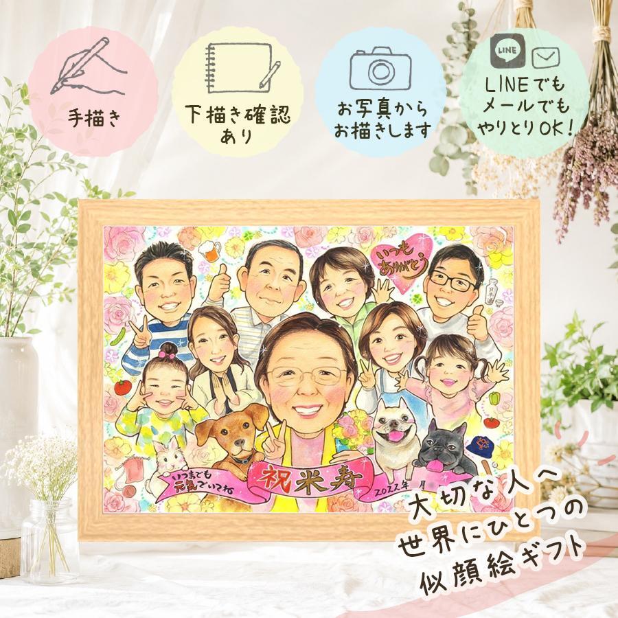 似顔絵 米寿祝い プレゼント 贈り物 手描き ギフト 名入れ 米寿 長寿 誕生日 88歳 長寿祝い 大人数 家族 お母さん お父さん 両親 名入れ 修正無料 下書き確認 実績多数 かわいい 親孝行 サプライズ 88歳 思い出 長寿 還暦祝い カラフル メモリアル バレンタインデー オーダーメイド 感動 快気祝い 古希祝い 披露宴 クリスマス 引っ越し ホワイトデー