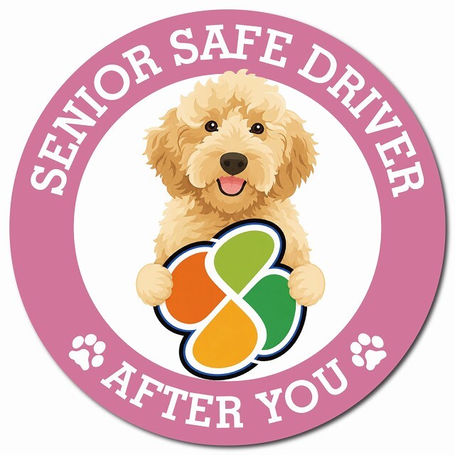 カーサイン 高齢者マーク SENIOR SAFE DRIVER オーストラリアンラブラドゥードル マグネット 強力 直径13cm 肉球 日本製 車 ステッカー