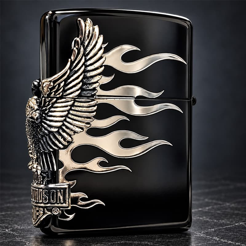 ZIPPO ハーレー ダビッドソン ジッポライター ブラック＆シルバー かっこいい ファイヤー 3面銀燻しメタル イーグル 黒銀 HARLEY-DAVIDSON 日本国内限定モデル ジッポー ギフト