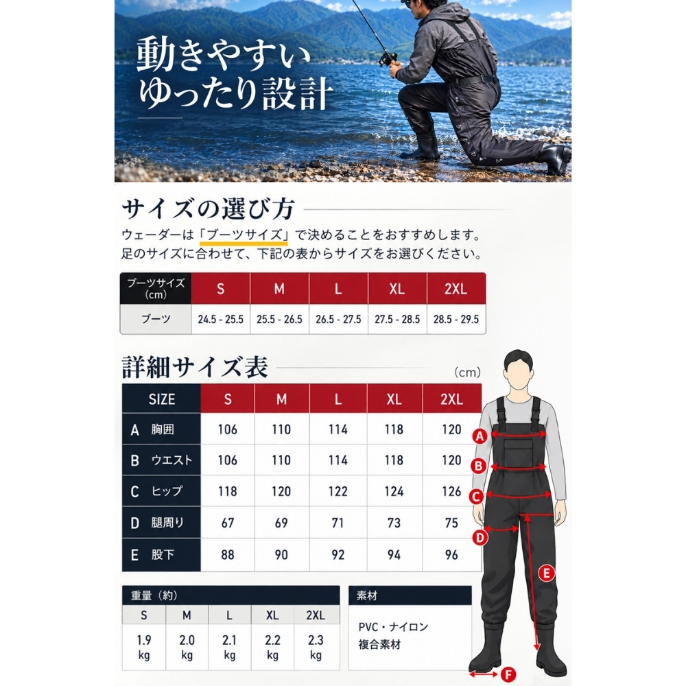 GranWalker グランウォーカー ショートブーツ チェストハイウェーダー ラジアルソール 軽量 完全防水 釣りグッズ 渓流 サーフ アウトドア用 キャンプ