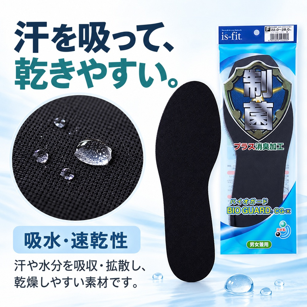 インソール 抗菌 消臭 22-28cm 男女兼用 フリーサイズ 強力消臭 足の臭い 対策 足の臭い消し 靴の臭い 靴の匂い消し 靴の中敷き 足臭い対策 脱臭 防臭 速乾 蒸れない 湿気
