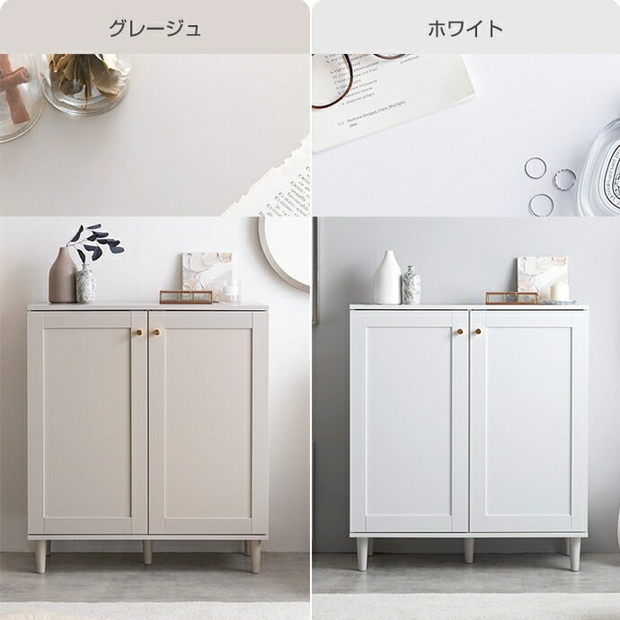 2枚扉キャビネット 幅80cm×奥行38cm×高さ90.2cm 可動棚 大容量 パーティクルボード MDF 天然木 メラミン 組立品 海外インテリアのような上品で華やかなお部屋づくりにぴったりです 日用品や家電の収納に便利です グレージュ ホワイト 新生活