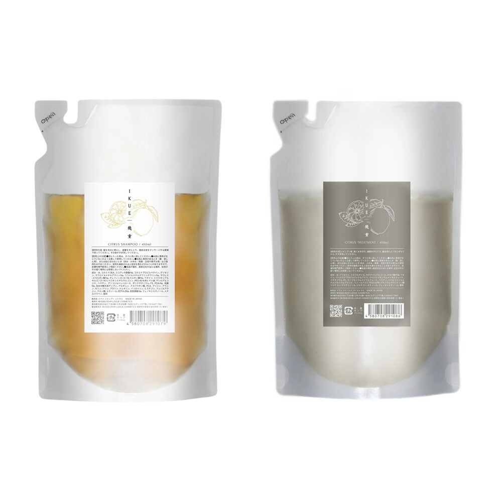 シャンプー トリートメント IKUE 幾重 詰め替え用 450ml 単品 詰替え 詰替用 美容師監修 サロンシャンプー サロントリートメント アミノ酸系洗浄成分 ヘマチン ホホバ種子油 保湿 ヘアケア ダメージヘア 乾燥 うねり くせ毛 まとまり 頭皮ケア 日本製 女性 美容好き ヘアケア用品