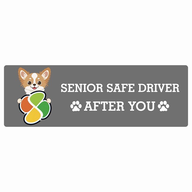 カーサイン 高齢者マーク SENIOR SAFE DRIVER チワズー ステッカー シール 長方形 15x5cm 肉球 日本製 車