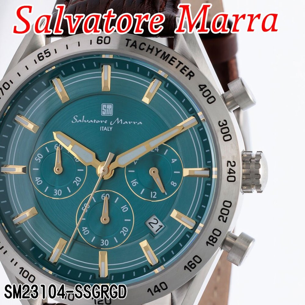 【送料無料】（お取り寄せ）腕時計 メンズ Salvatore Marra サルバトーレマーラ クロノグラフ 10気圧防水 レザーベルト SM23104-SSGRGD 本革レザー 高級感 ブランド 人気 シンプル ウォッチ カジュアル フォーマル 誕生日[SM23104-SSGRGD]