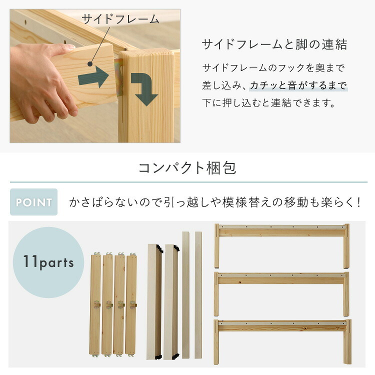 ベッド 寝具 2分で完成！組立簡単 ハイタイプ【Trans-トランズ-】(セミシングルショート)