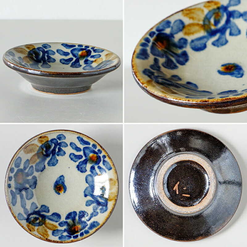 染付3寸皿 10cm｜仁王窯 やちむん 沖縄 壺屋焼｜プレート 小皿 豆皿｜唐草 十草｜薬味皿 しょうゆ皿｜おしゃれ かわいい｜北欧 韓国 台湾風 カフェ風｜ギフト 新生活 プレゼント｜モダン ナチュラル