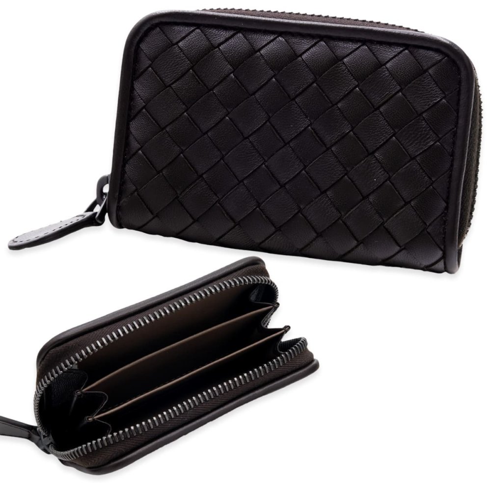 ボッテガヴェネタ 小銭入れ コインケース メンズ BOTTEGA VENETA イントレチャート ナッパレザー 本革 ラウンドファスナー 仕切り付き フォンダン ダークブラウン 保存箱付き 114075 V3UN1 2114