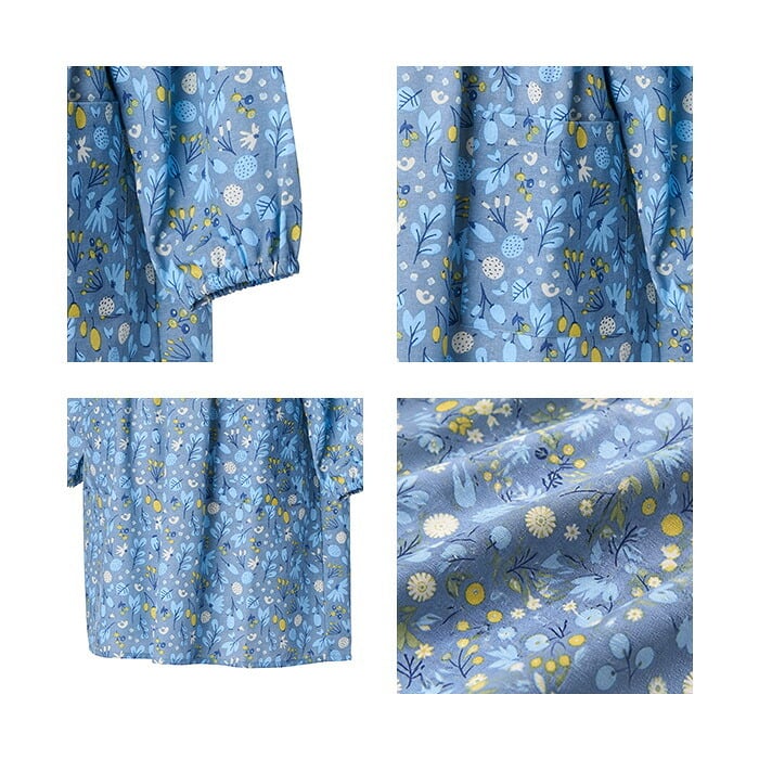 かっぽう着 オシャレ 通販 割烹着 スモック エプロン かぶり かぶる かぶりエプロン レディース 女性 保育士 介護士 お洒落 大人 かわいい 長袖 シンプル フラワー 花柄 おしゃれ 可愛い ワンマイルウェア ゆったり 体型カバー キッチンファブリック