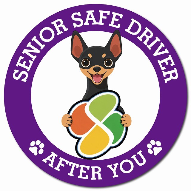 カーサイン 高齢者マーク SENIOR SAFE DRIVER ミニチュアピンシャー マグネット 強力 直径13cm 肉球 日本製 車 ステッカー