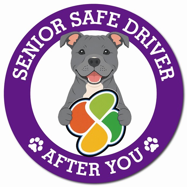 カーサイン 高齢者マーク SENIOR SAFE DRIVER スタッフォードシャーブルテリア マグネット 強力 直径13cm 肉球 日本製 車 ステッカー