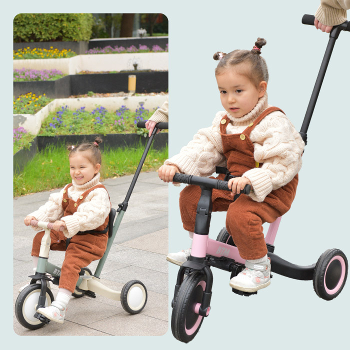 三輪車 かじとり 押し棒付き 折りたたみ 4WAY 子供用三輪車 乗用玩具  手押し ランニングバイク キックバイク キッズバイク サドル 足けり ペダル付き コントロールバー 舵取り 1歳 2歳 3歳 幼児 自転車 おしゃれ コンパクト 軽量 男の子 女の子 誕生日 プレゼント ギフト