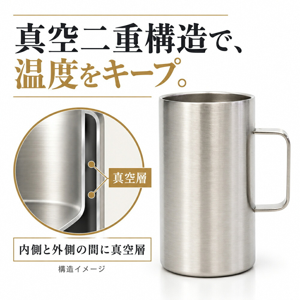 真空断熱 ジョッキ ステンレス 600ml ビールジョッキ 長時間 保冷 保温 ハイボール 日本酒 お酒 グラス コップ タンブラー ギフト プレゼント 父の日 敬老の日 男性 キャンプ アウトドア