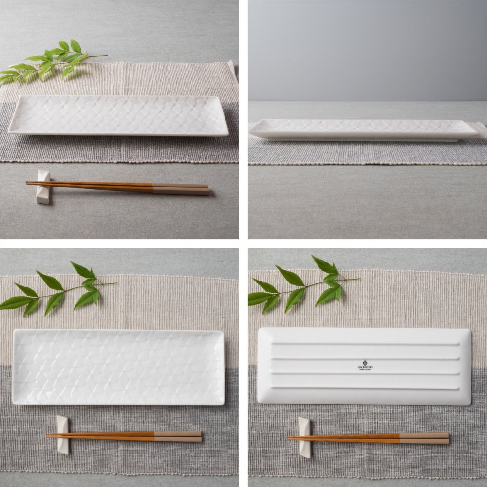 旅籠 長角皿 白 31×11cm 380g ホワイト 長角 プレート 網代 刺身皿 ホームパーティー おしゃれ インスタ映え 角皿 皿 食器 白磁 陶器 日本製 美濃焼 和食器 小田陶器 食洗器対応 ギフトカード対応