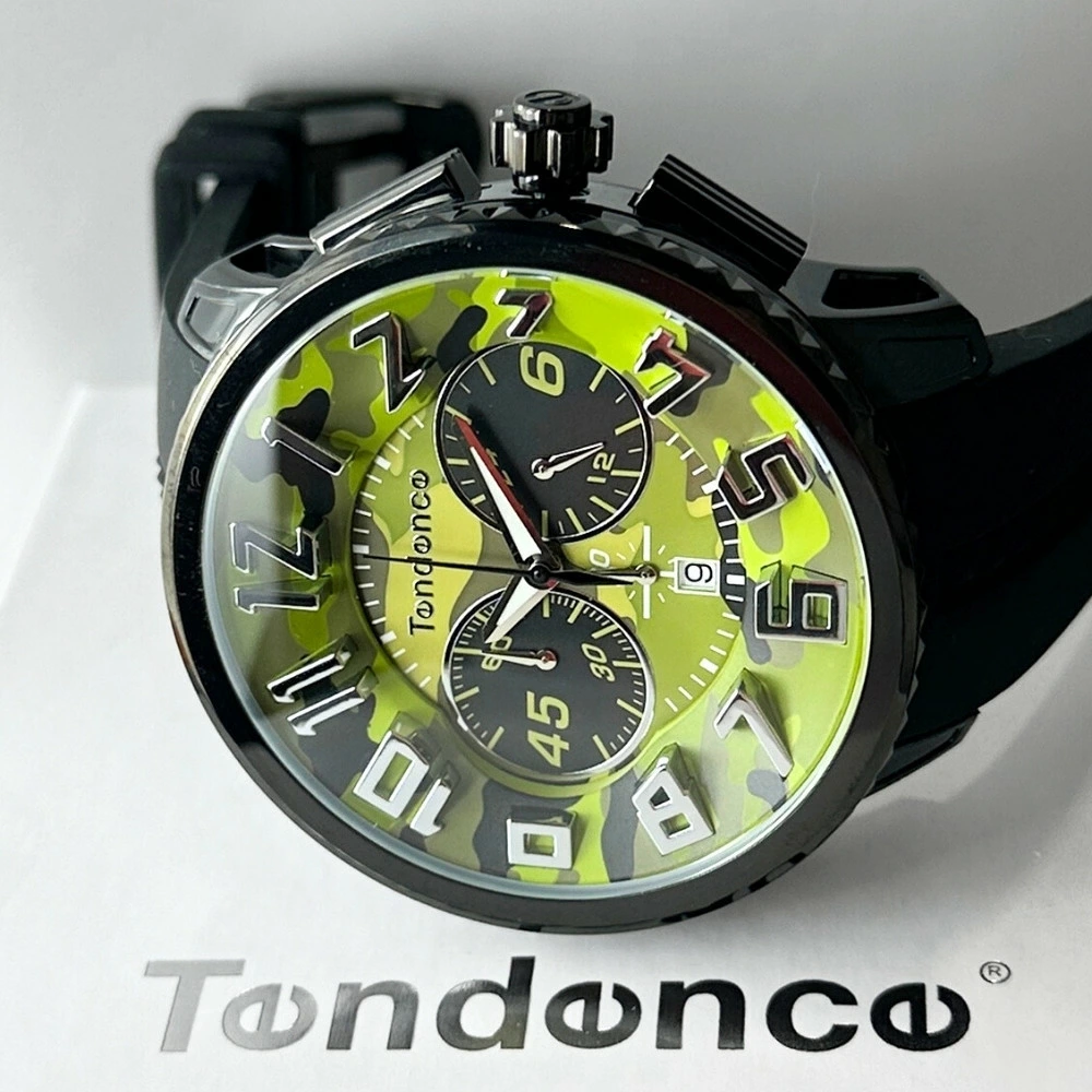 テンデンス 腕時計 メンズ ガリバー カモ 迷彩 ビックケース クロノグラフ 51mm カーキ グリーン シリコン TENDENCE GULLIVER CAMO クオーツ 10気圧防水 プレゼント ギフト 成人 卒業 入学