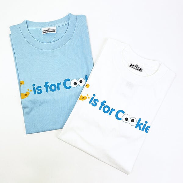 セサミストリート クッキーモンスター ユニセックスTシャツ(S) ロゴ ホワイト アパレル