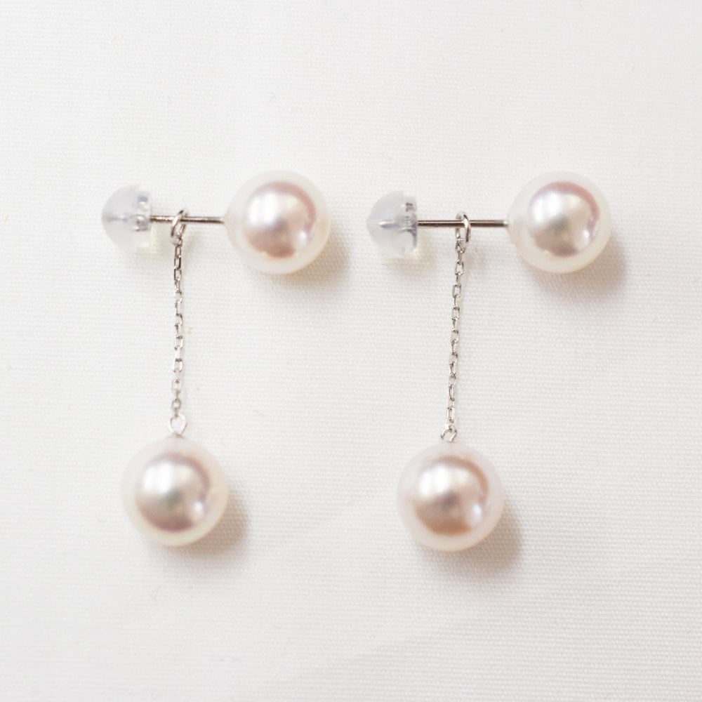 あこや真珠ピアス 7.5mm - 8mm 花珠級 ホワイトピンク ダブルパール ピアス あこや真珠 チャーム