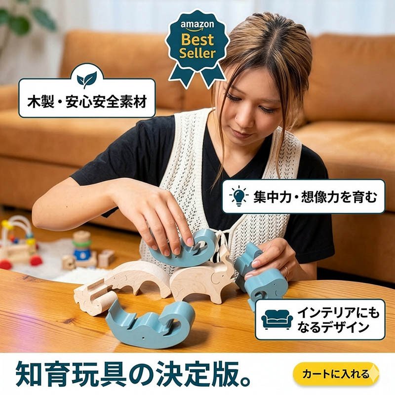 [日本製安心おもちゃ]　象のスタンディングパズル　日本グッドトイ受賞　[木のおもちゃ 型はめ パズル 知育玩具 積み木 3ヶ月 6ヶ月 1歳 2歳 3歳 4歳 5歳 6歳 7歳 ～出産祝い 誕生日ギフト 動物パズル 男の子 女の子 赤ちゃん おもちゃ 日本製 国産 脳トレ 幼児 オーガニック 人気 親子 木育 家族 ]