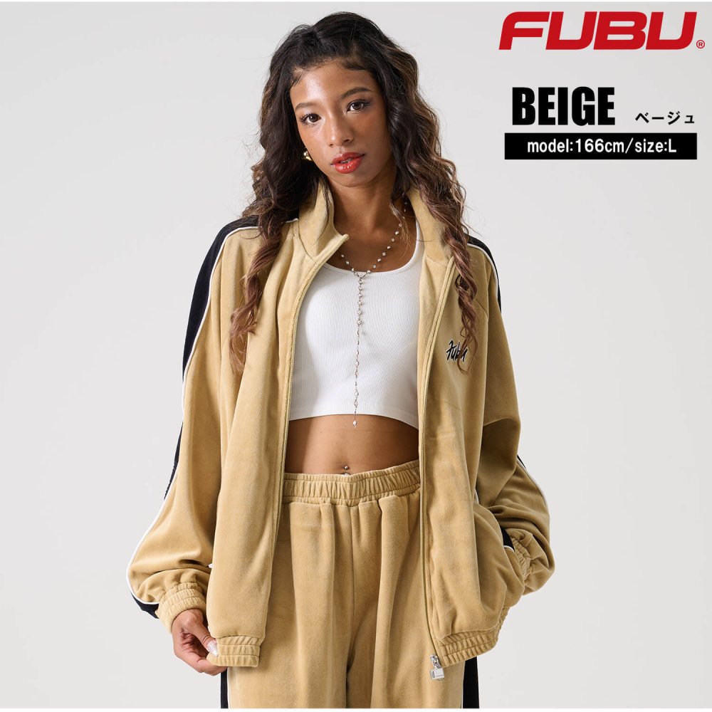 FUBU フブ ジャケット メンズ ベロア 長袖 ライトアウター トラックジャケット ジャージ 春 秋 冬 ハイネック フルジップ ブランド ロゴ トップス オーバーサイズ XL XXL アメカジ レディース ストリート系 ヒップホップ B系 黒 2025fw