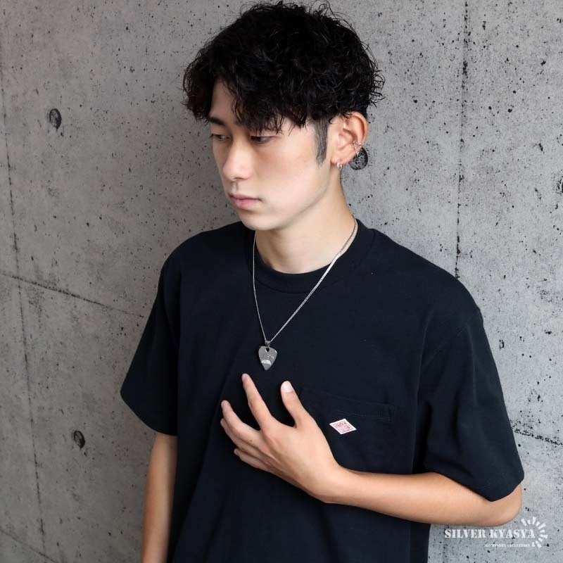 ステンレス ピックネックレス イーグル ギター ダブル喜平 メンズ ペンダント 鷲 楽器モチーフ ギターピック シルバーカラー ロック 音楽 バンド ヒップホップ アクセサリー 男性用 首飾り アメカジ ワイルド 個性的