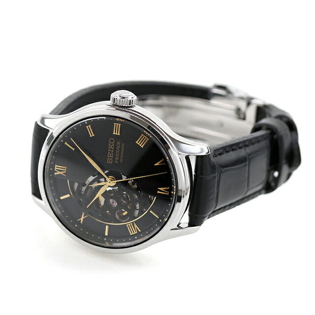セイコー プレザージュ Japanese Garden 自動巻き 腕時計 ブランド メンズ オープンハート SEIKO PRESAGE HCB008J アナログ ブラック 黒 日本製