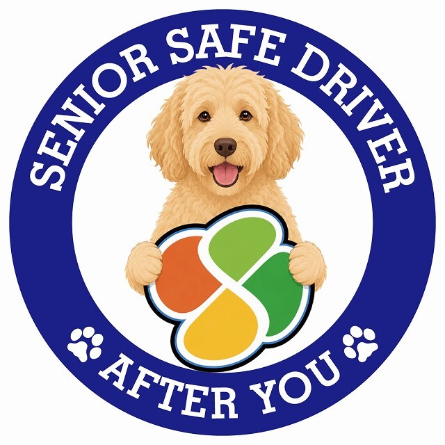 カーサイン 高齢者マーク SENIOR SAFE DRIVER ラブラドゥードル ステッカー シール 直径13cm 肉球 日本製 車
