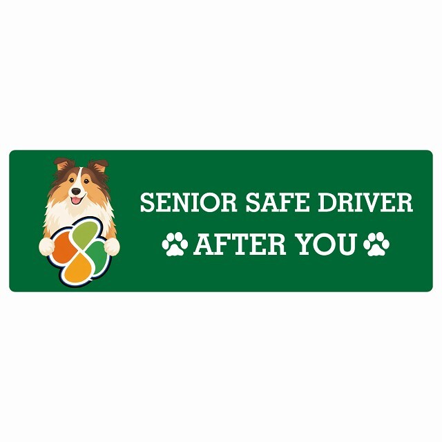 カーサイン 高齢者マーク SENIOR SAFE DRIVER ラフコリー ステッカー シール 長方形 15x5cm 肉球 日本製 車