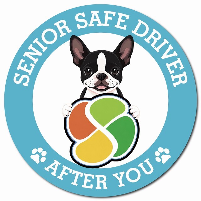 カーサイン 高齢者マーク SENIOR SAFE DRIVER ボストンテリア マグネット 強力 直径13cm 肉球 日本製 車 ステッカー