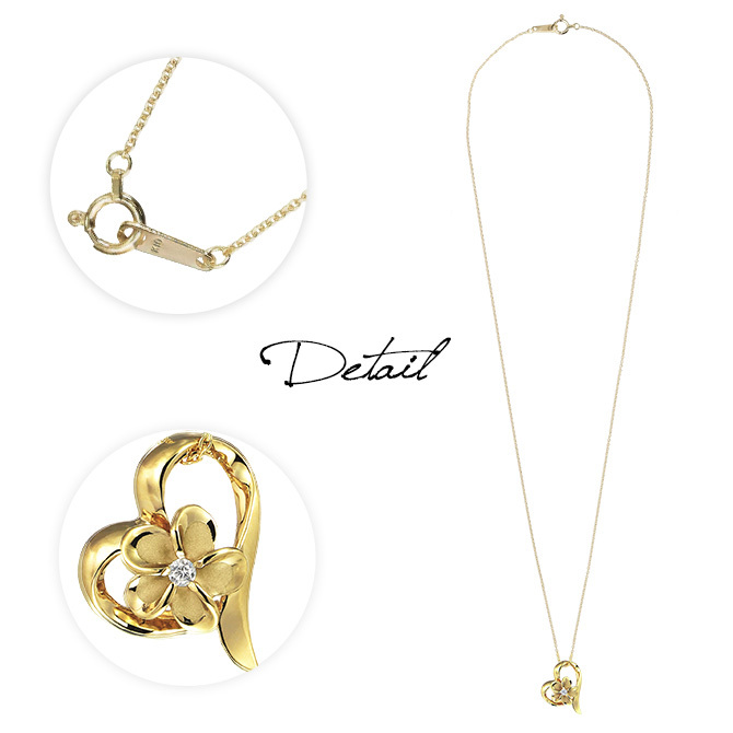ゴールド ネックレス ハワイアンジュエリー ネックレス プルメリア イエローゴールド ネックレス オープンハート 14K K14 ダイヤモンド ジルコニア K10 10Kあずきチェーン太0.7mm ギフトラッピング可能 彼女 妻 女性 レディース プレゼント ハロウィン 【品番：CG-GP107】