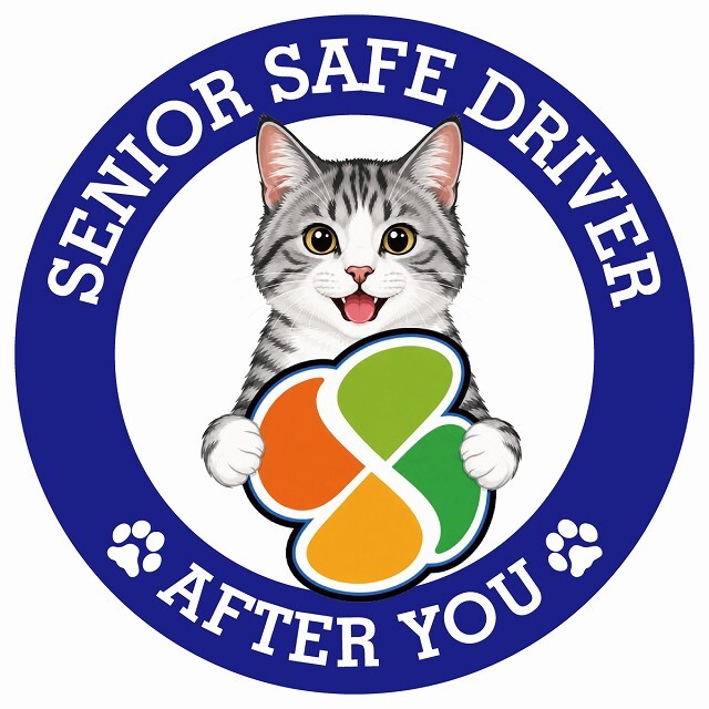 カーサイン 高齢者マーク SENIOR SAFE DRIVER サバ白 ステッカー シール 直径13cm 肉球 日本製 車