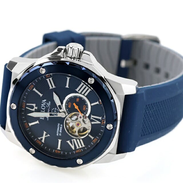 アウトレット ブローバ マリンスター 自動巻き 腕時計 ブランド メンズ オープンハート BULOVA 98A303 アナログ ネイビー