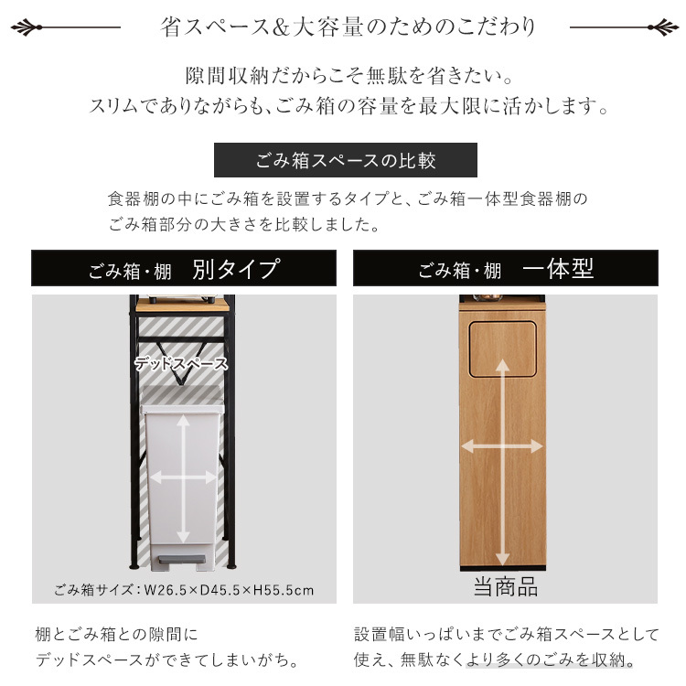 食器棚 ゴミ箱収納付き ヴィンテージ ごみ箱一体型 ごみ箱1つタイプ：