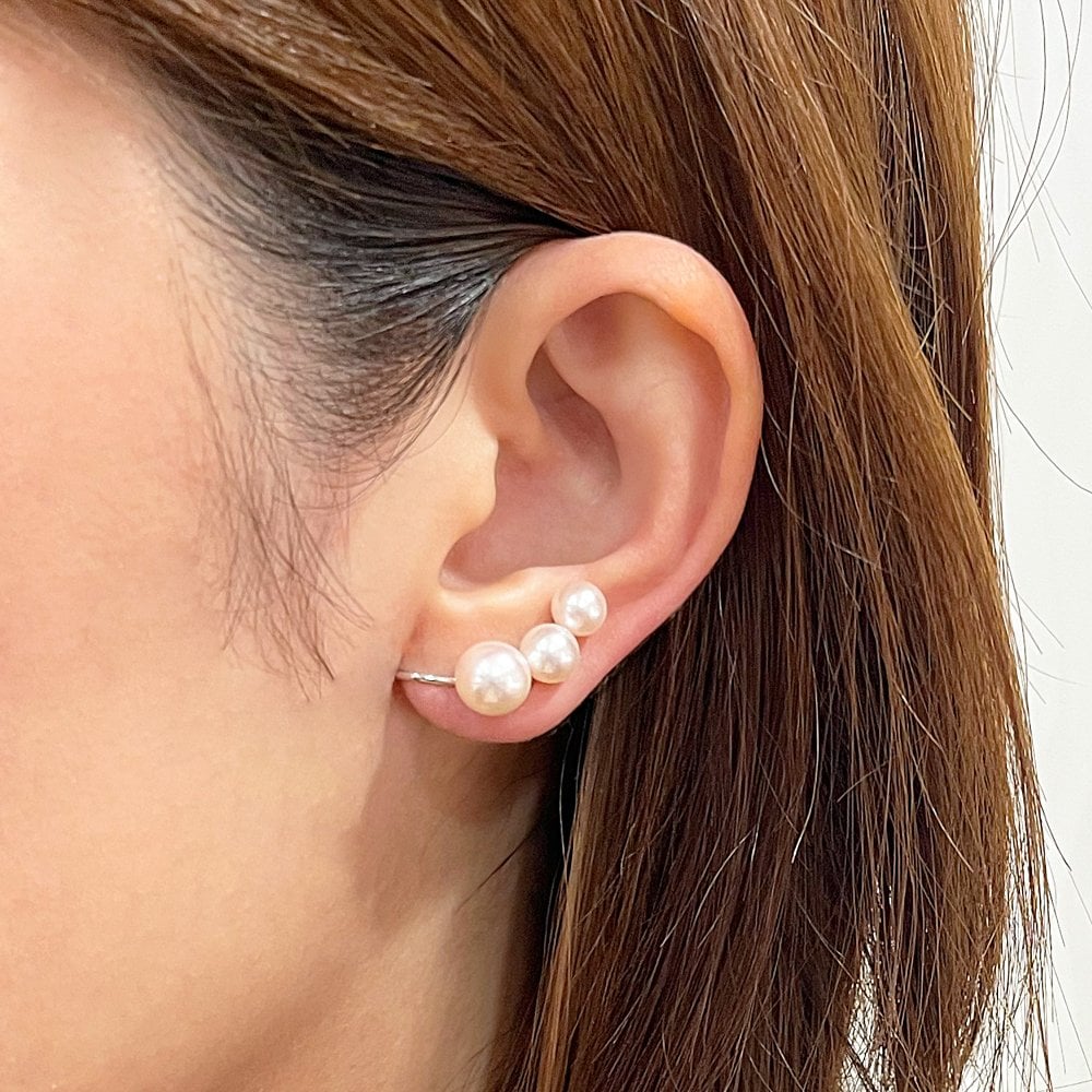 ［pearl625］片耳用 あこや真珠 5.5mm - 7.5mm 3連 ホワイトピンク イヤーカフ SV925
