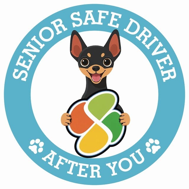 カーサイン 高齢者マーク SENIOR SAFE DRIVER ミニチュアピンシャー ステッカー シール 直径13cm 肉球 日本製 車