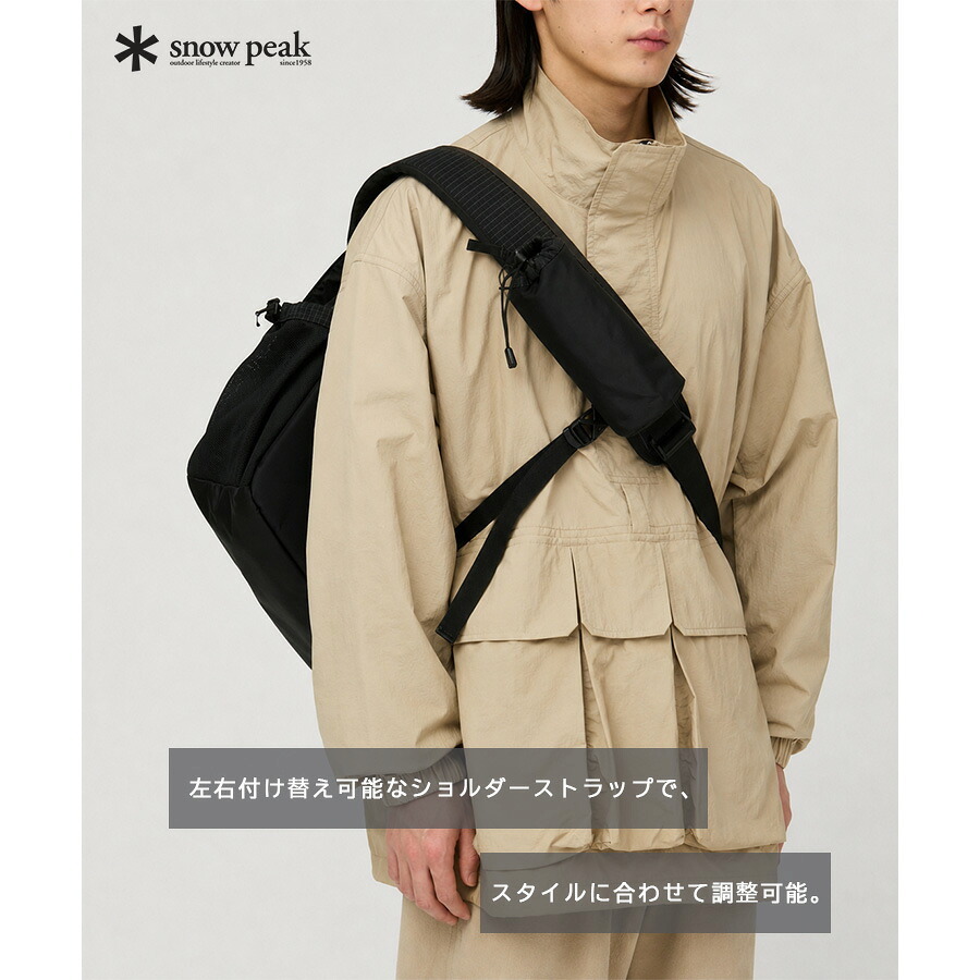 snowpeak Grid Messenger Bag ショルダーバッグ 斜め掛け 大容量 普段使い 使いやすい シンプル レディース メンズ ギフト プレゼント ブラック 100261sb08