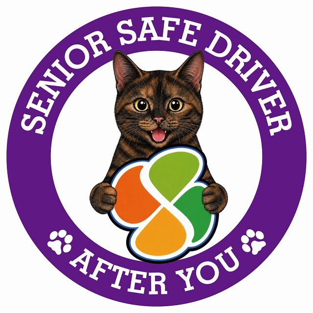 カーサイン 高齢者マーク SENIOR SAFE DRIVER サビ（べっ甲） ステッカー シール 直径13cm 肉球 日本製 車