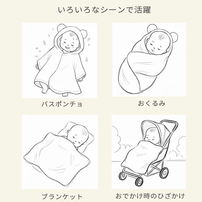 Hoppetta フード付き バスポンチョ(0～7歳) | ブランケット バースタオル フード付きタオル タオル 大判 湯上りタオル プールタオル バスタオル タオルケット  おくるみ