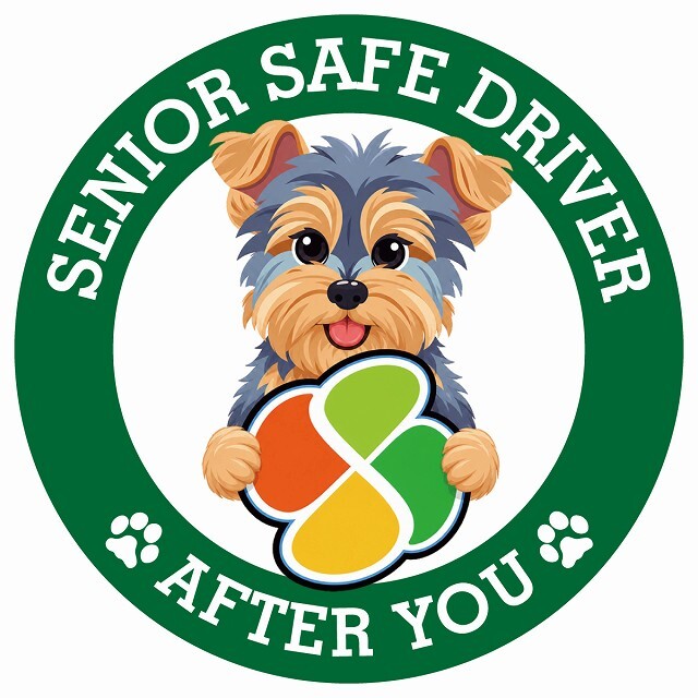カーサイン 高齢者マーク SENIOR SAFE DRIVER ヨークシャーテリア ステッカー シール 直径13cm 肉球 日本製 車