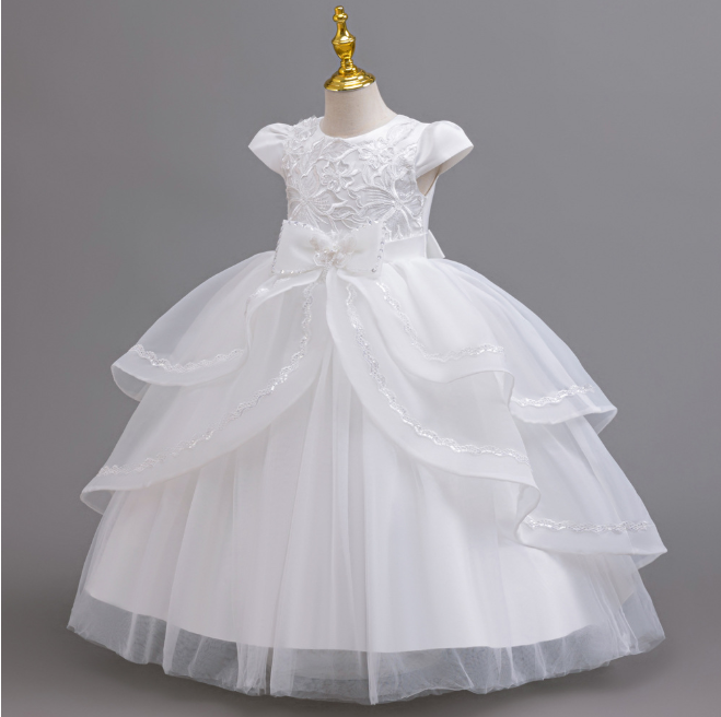 子供ドレス キッズ フォーマルドレス プリンセスドレス 女の子　子どもドレス　ロング丈　 発表会 結婚式 誕生日 七五三 110～160cm ピンク　ダークピンク　ホワイト　ワインレッド　リボン レース