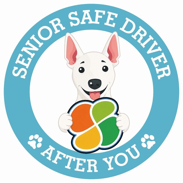 カーサイン 高齢者マーク SENIOR SAFE DRIVER ミニチュアブルテリア ステッカー シール 直径13cm 肉球 日本製 車