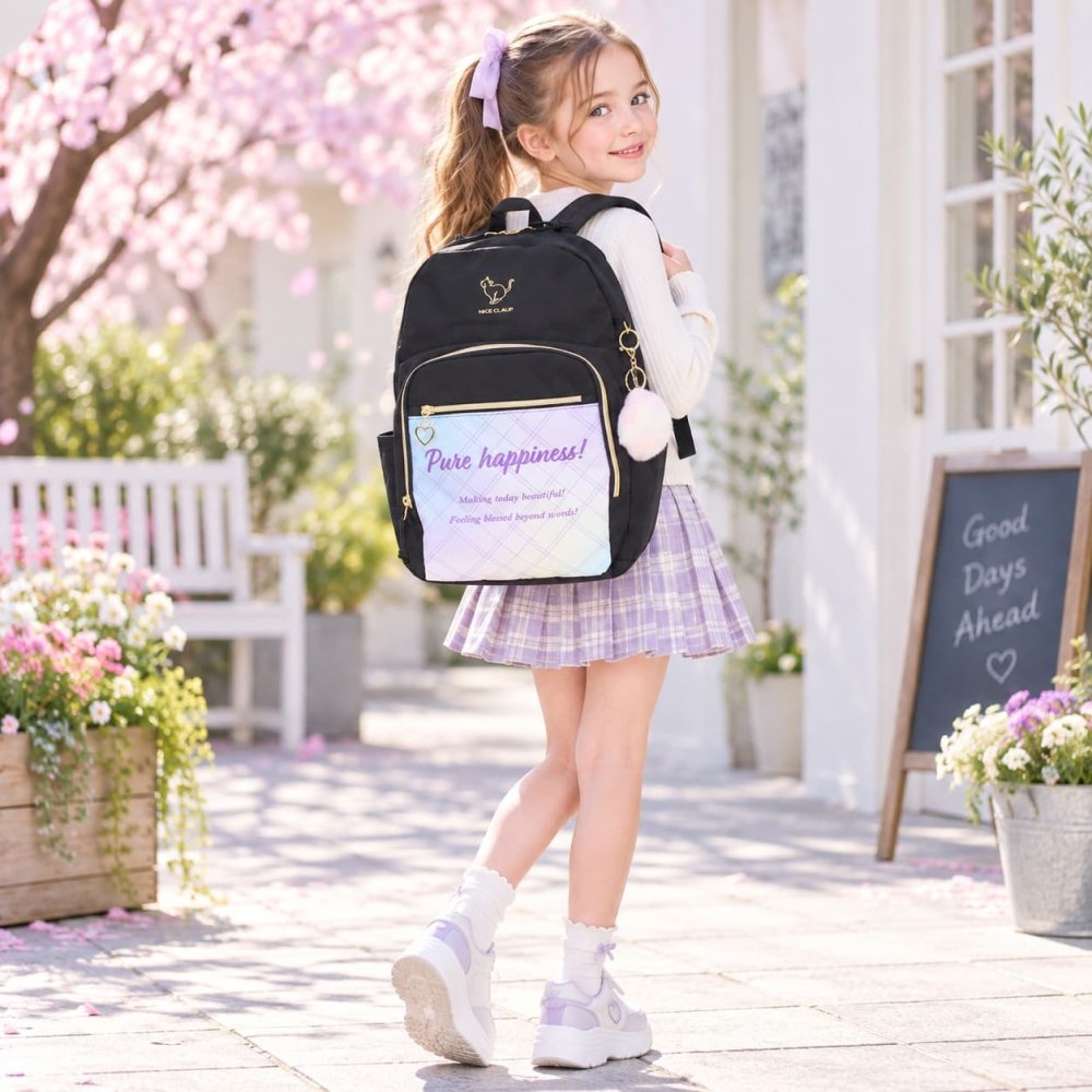NICECLAUP アンブル デイパック 15L リュックサック 大容量 かばん カバン 鞄 バッグ 普段使い 使いやすい キッズ 女の子 ギフト プレゼント ブラック nc425