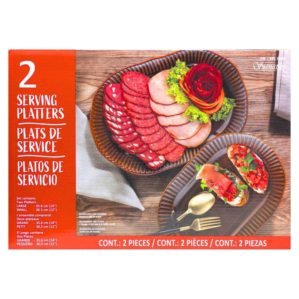 シグネチャーハウスウェアーズ  ( Signature Housewares )  オーバルサービングプラッター 大・中2枚セット ブラウン #54432  ストーンウェア皿   パーティー・来客用食器