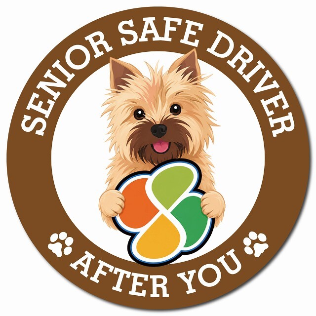 カーサイン 高齢者マーク SENIOR SAFE DRIVER ノーリッチテリア マグネット 強力 直径13cm 肉球 日本製 車 ステッカー