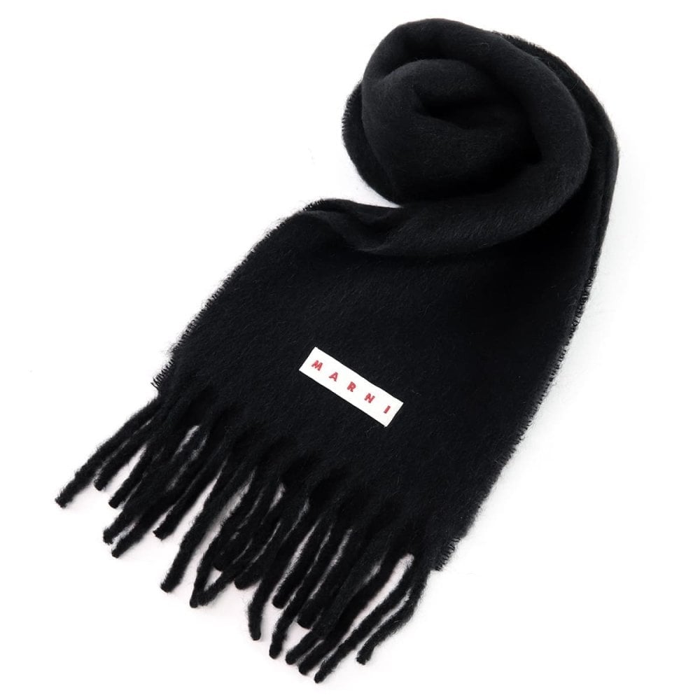 マルニ MARNI マフラー レディース メンズ SCMC0143Y0 UTW918 00N99 NERO ブラック アルパカ ストール フリンジ ロゴ ロゴラベル 無地 ユニセックス 男女兼用 防寒 秋冬