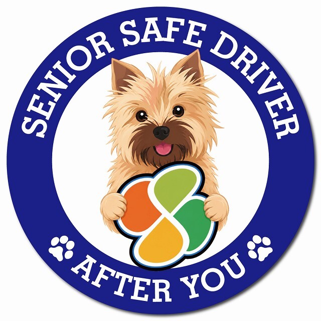カーサイン 高齢者マーク SENIOR SAFE DRIVER ノーリッチテリア マグネット 強力 直径13cm 肉球 日本製 車 ステッカー