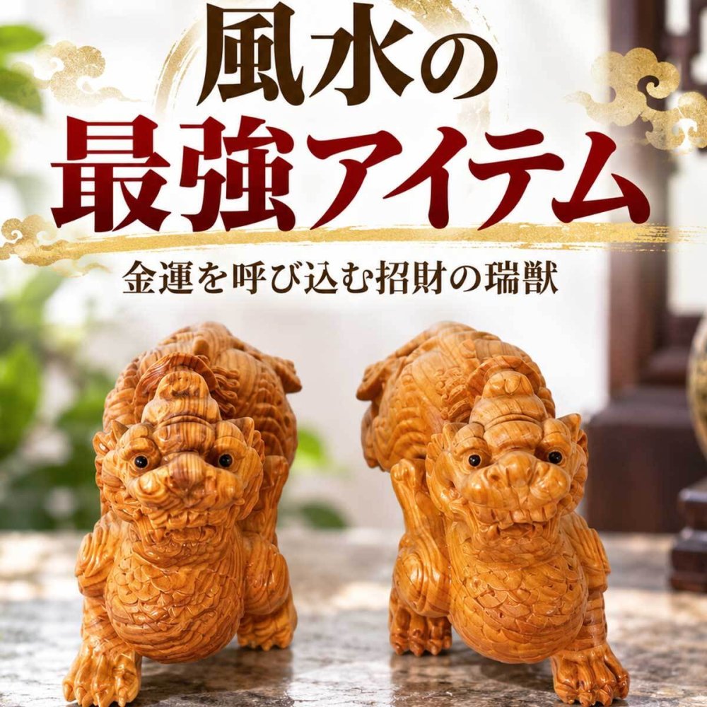 貔貅 置物 一対 天然木 木彫り 雌雄セット 金運 招財 蓄財 商売繁盛 風水 開運 玄関 リビング 店舗 オフィス 縁起物 瑞獣