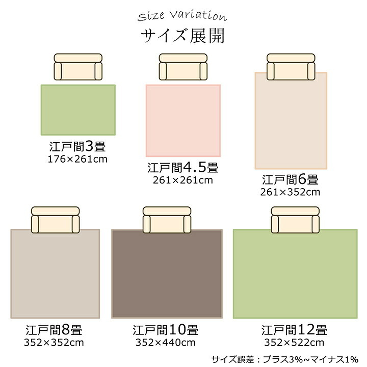 ラグ カーペット 日本 抗菌 消臭 清潔 オーダー 撥水 抗アレル物質 ダニ対策 無地 江戸間 3畳 約176×261cm
