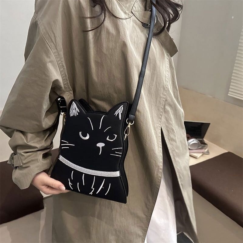 ショルダーバッグ 猫 バッグ スマホショルダー レディース ねこ ネコ 猫柄 刺繍 ミニバッグ 斜めがけ 軽量 2WAY ハンドバッグ 肩掛け 小さめ 大人 かわいい おしゃれ 個性的 黒 ブラック 猫雑貨 プレゼント ギフト 高級感 猫 マチ有 猫雑貨 トート 黒猫