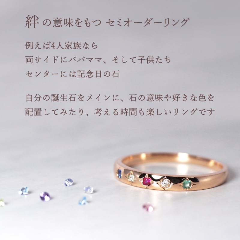 セミ オーダーメイド リング 誕生石 1.5mm 5石 Ties K10 K18 10K 18K 10金 18金 プラチナ 女性 レディース 誕生日 記念日 プレゼント ギフト 誕生日プレゼント ファミリーリング 刻印 名入れ 20代 30代 40代 妻 彼女 天然石 ダイヤモンド ルビー ゴールド ピンクゴールド イエローゴールド 選べる アクセサリー アレルギー対応 金属アレルギー
