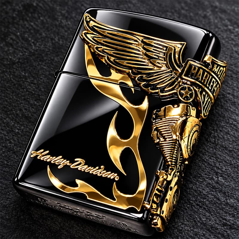 ZIPPO ハーレーダビッドソン ジッポ ライター イオンブラック＆アンティークゴールド 3面メタル 国内限定モデル 両面加工 黒金 かっこいい おしゃれ メンズ ギフト プレゼント